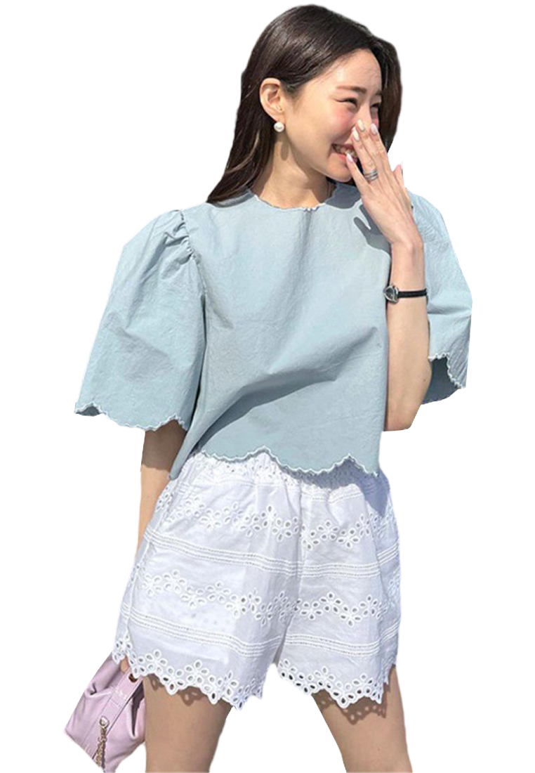 2024 Solid color embroidered loose top and shorts set CA24041029W