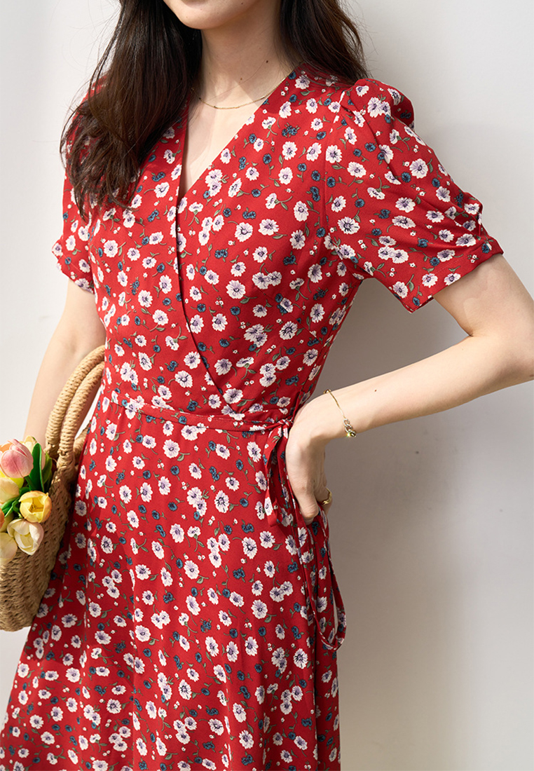 Floral chiffon French puff sleeve tea dress dress CA101929