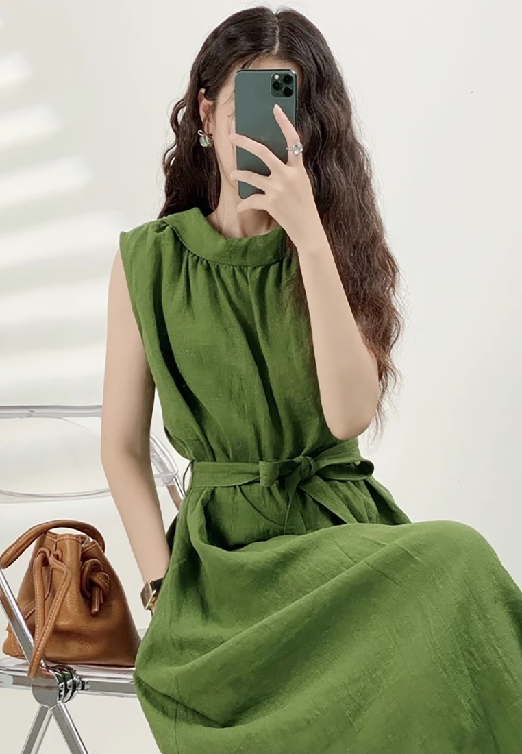 Summer new cotton and linen sleeveless dress CA25070929GR