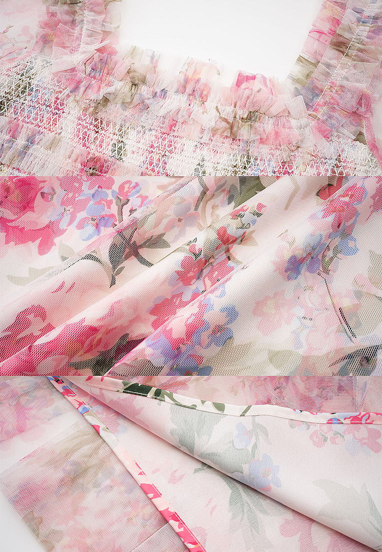 2024 Square neck printed short sleeved commuting dress CA24031929RD