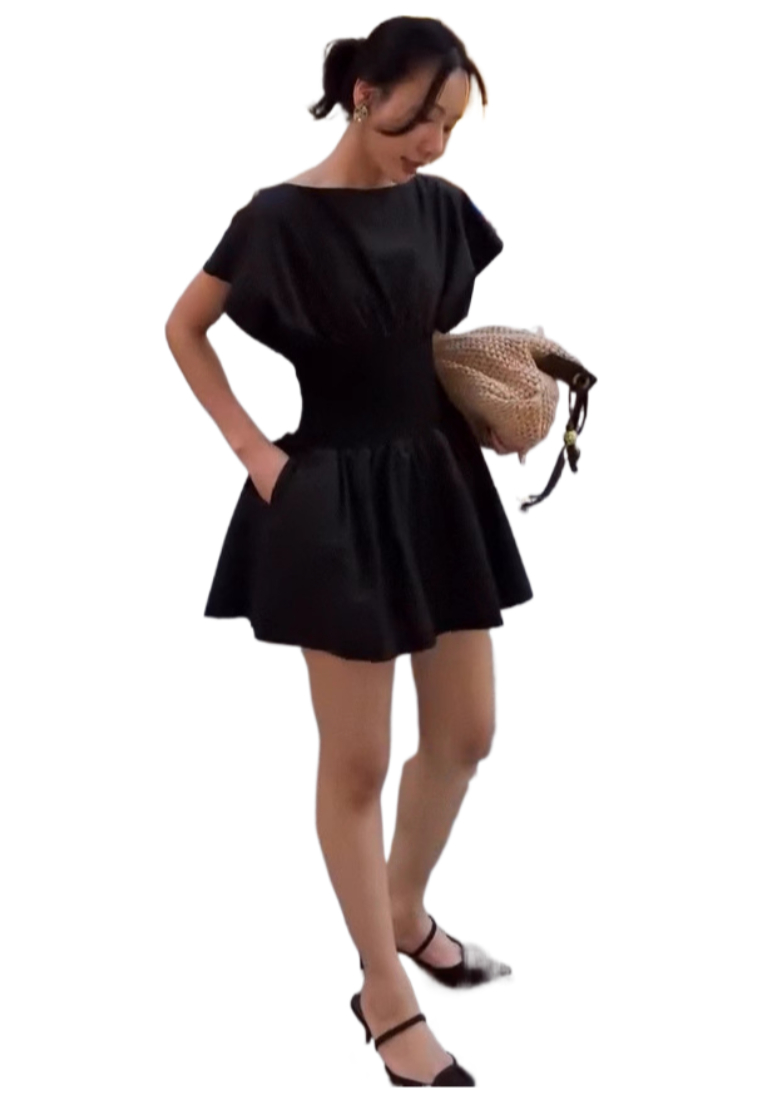 Solid color temperament woven short skirt waist cinching dress CA25091429BE