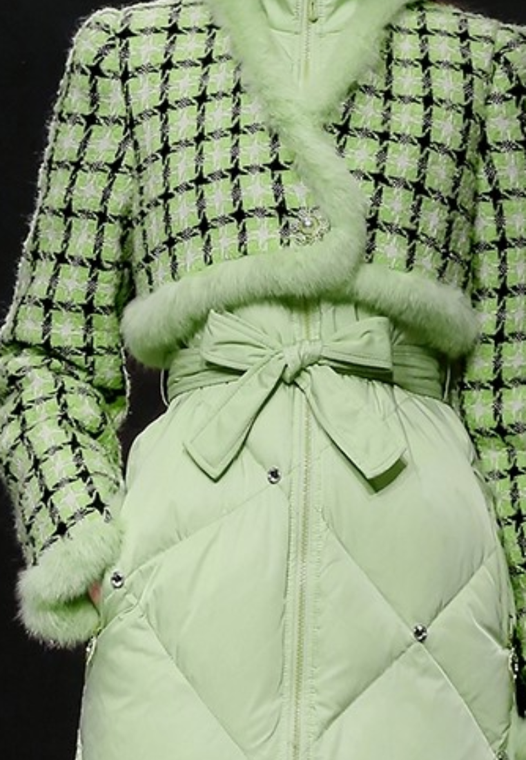 New elegant rabbit fur tweed patchwork white duck down jacket K25121207