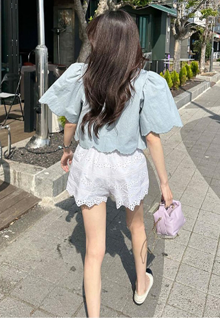 2024 Solid color embroidered loose top and shorts set CA24041029W