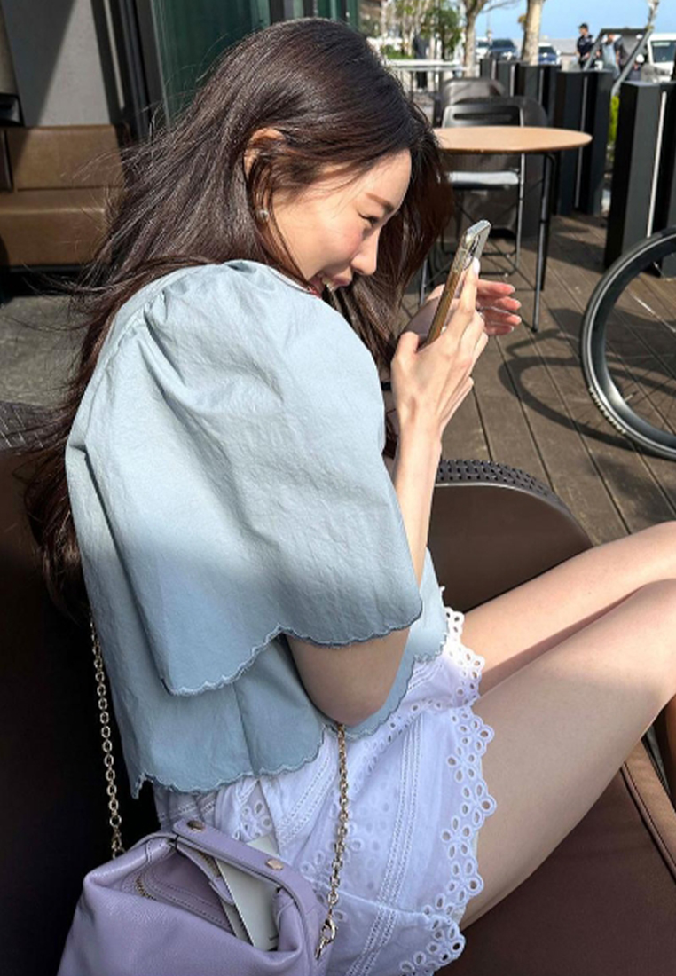 2024 Solid color embroidered loose top and shorts set CA24041029W