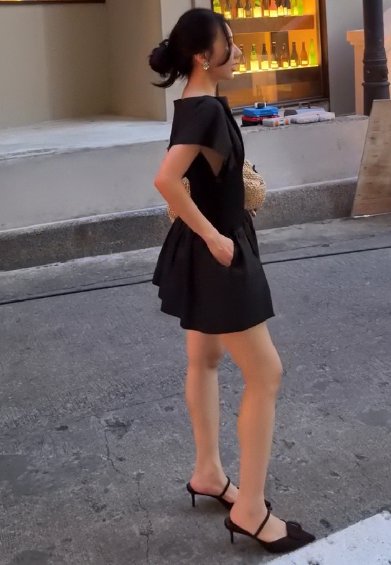 Solid color temperament woven short skirt waist cinching dress CA25091429BE