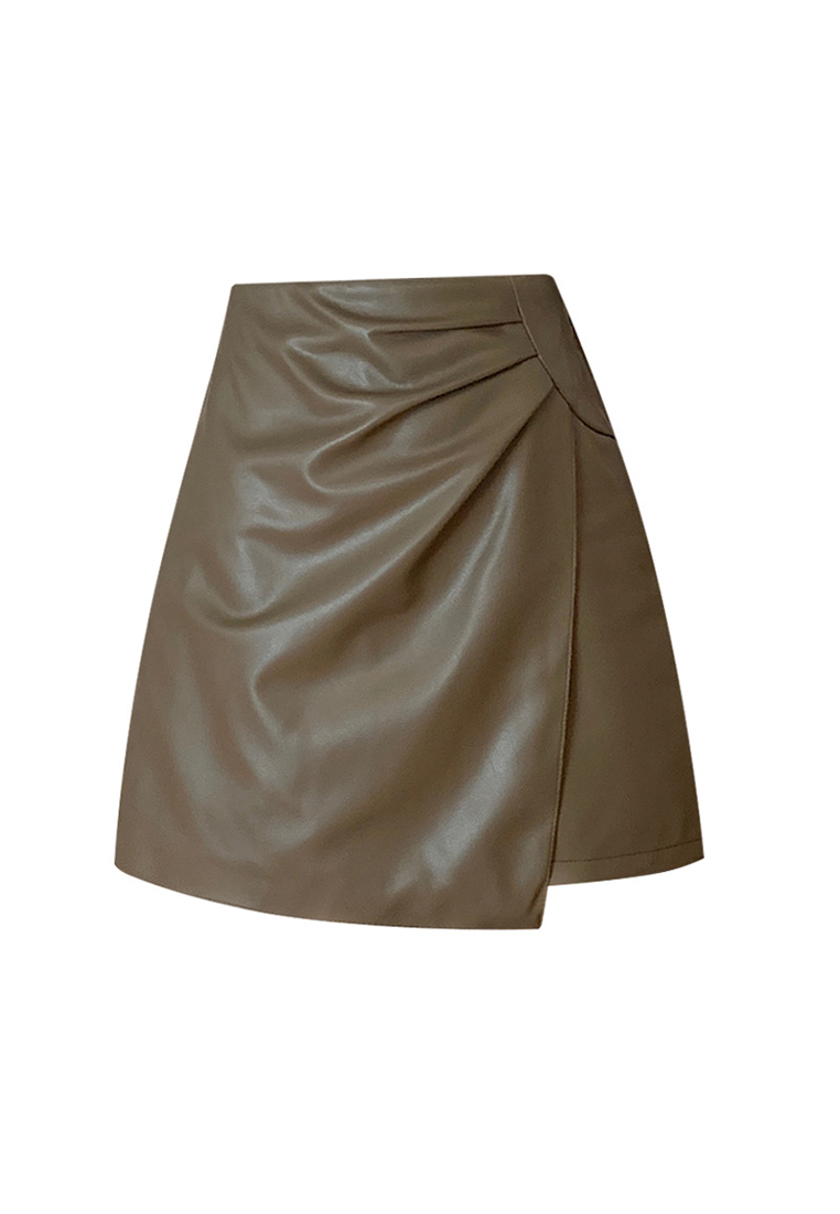 New High Waist Black Irregular Wrapped Hip PU Leather Skirt CA120429BK