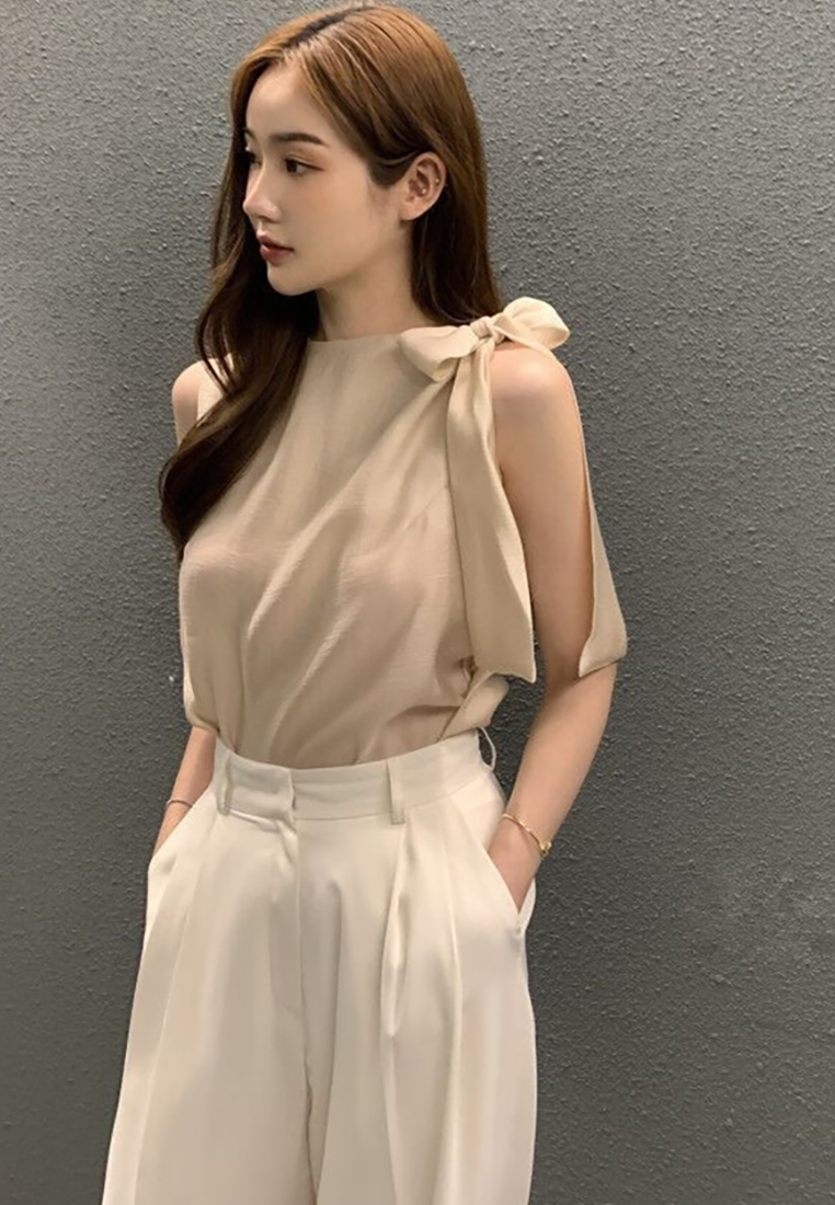 New summer French bow tie sleeveless shirt CA25052001W