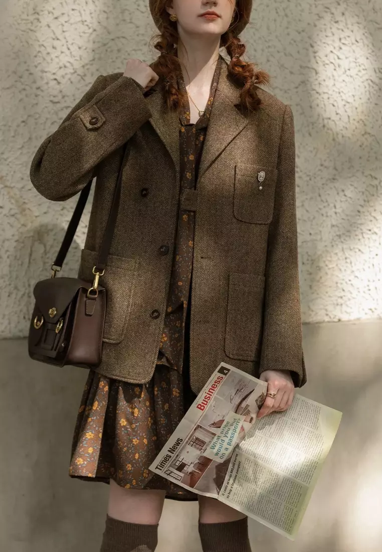 Exquisite luxury vintage brown wool Blazer jacket K112503