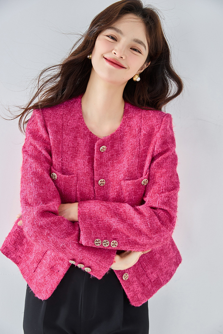 Small round collar wool knitted short coat CA25010705PI