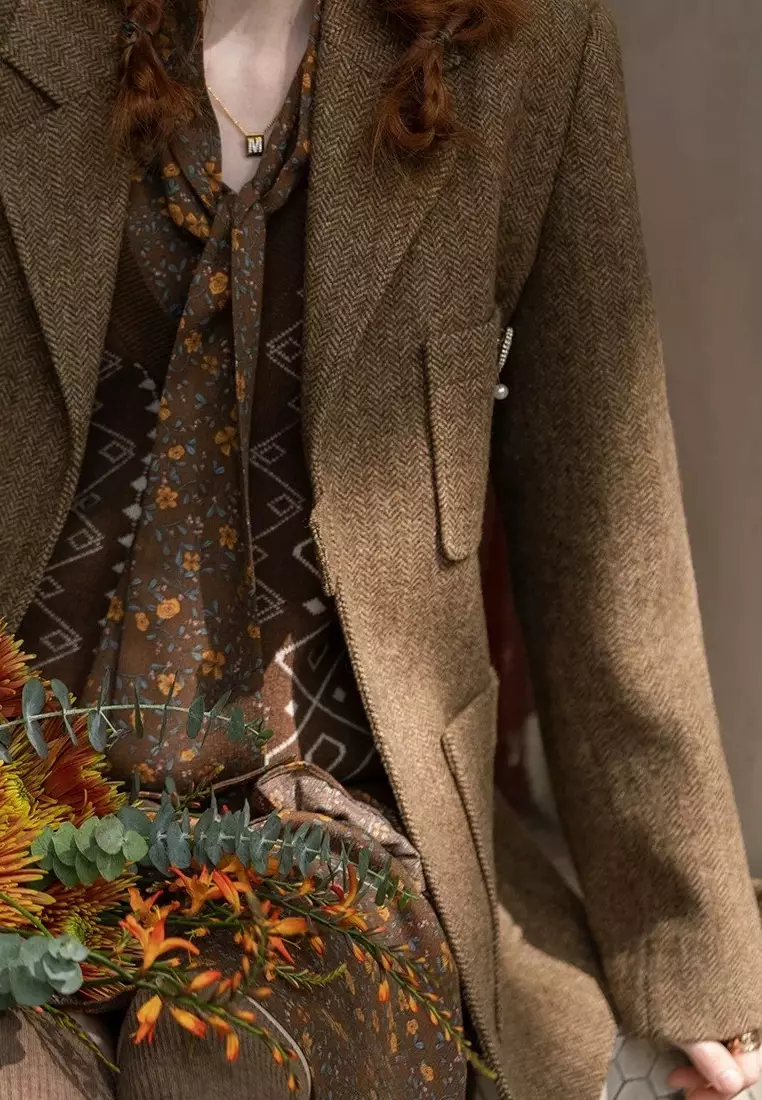 Exquisite luxury vintage brown wool Blazer jacket K112503