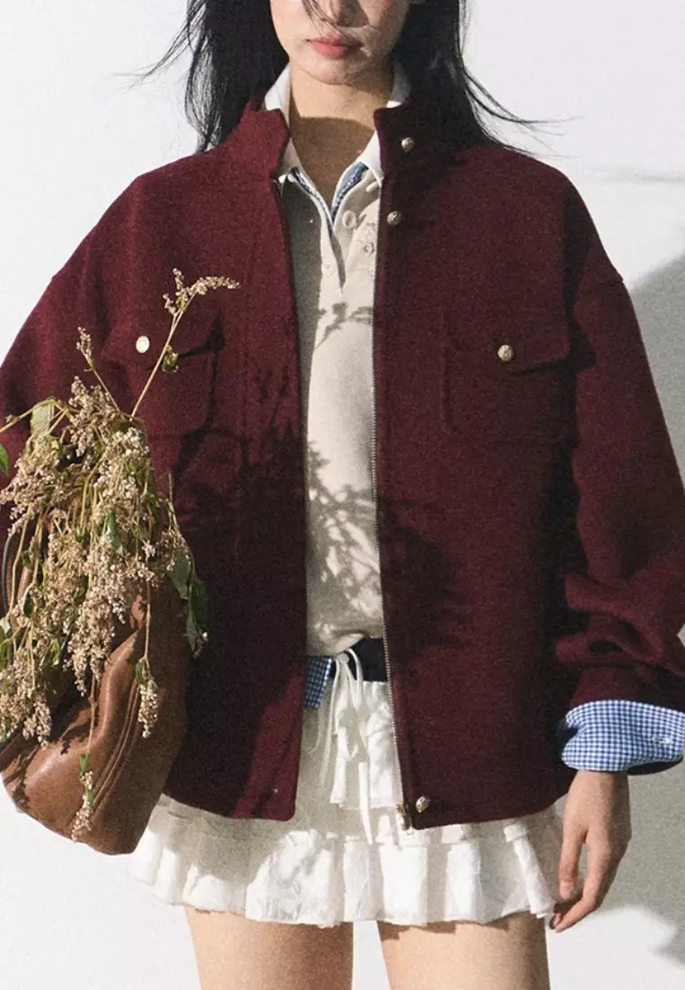 Luxurious new temperament retro Ancora red wool jacket K112502