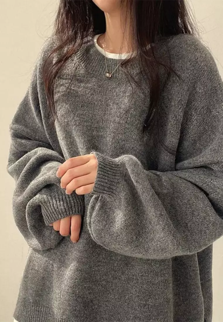 Casual versatile long sleeved warm knit sweater CA24092732BW
