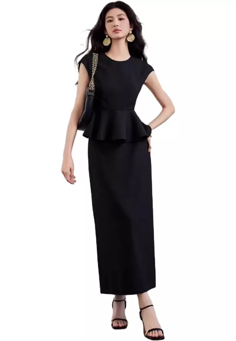 French Hepburn style waist cinched shirt half skirt two-piece set CA24092330W