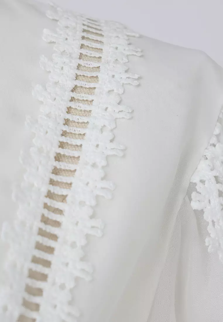 French style dress hollow lace splicing puff sleeve long dress K102206BW