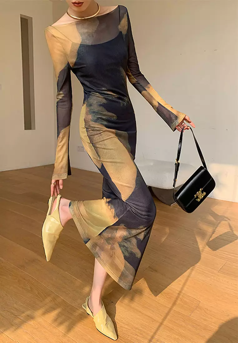 Spring Knitted Pattern Long Sleeve Dress CA24092307MT