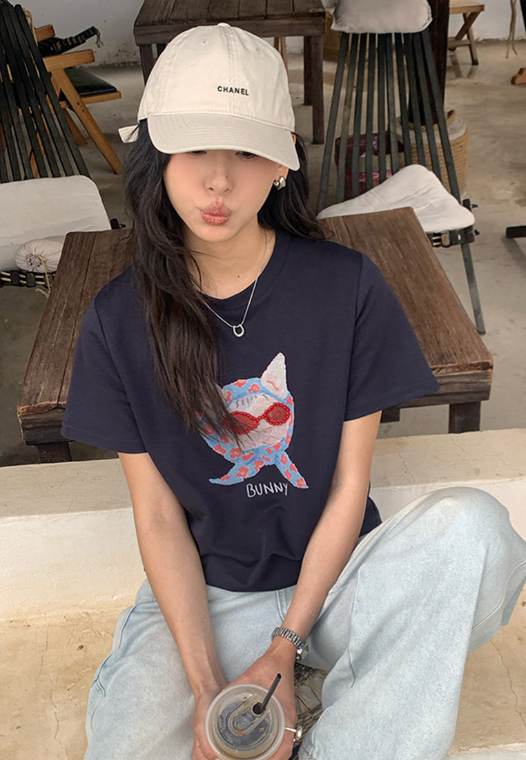 Summer printed round neck short sleeved T-shirt CA25042921YE