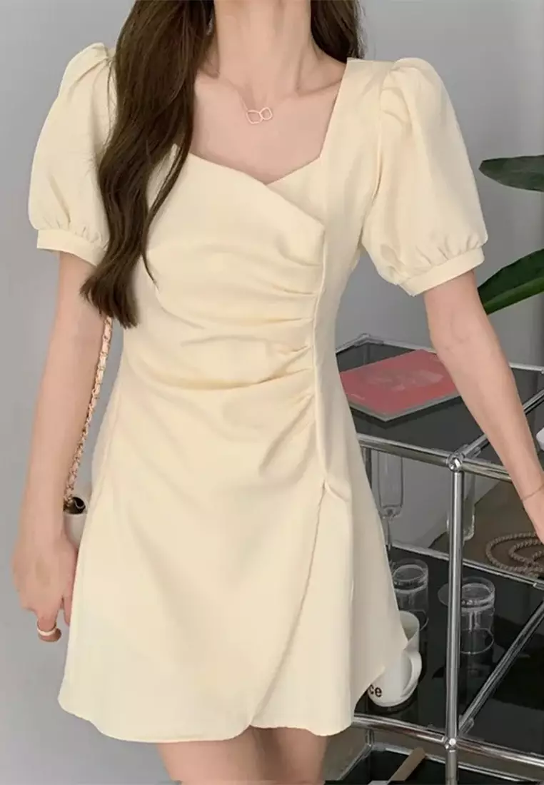 Irregular temperament Korean new summer short-sleeved puff sleeve dress CA24050649BE