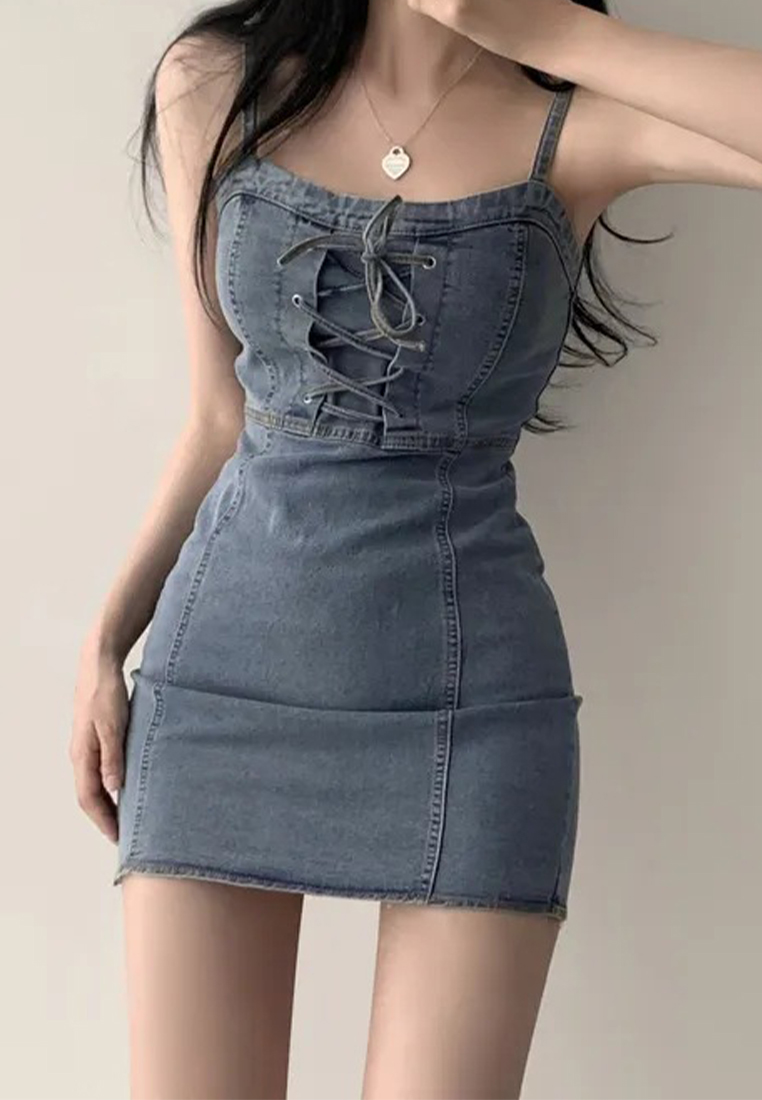 Versatile and sexy waist cinching suspender dress CA25032757BL