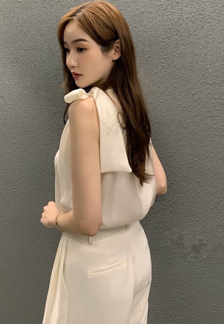 New summer French bow tie sleeveless shirt CA25052001W