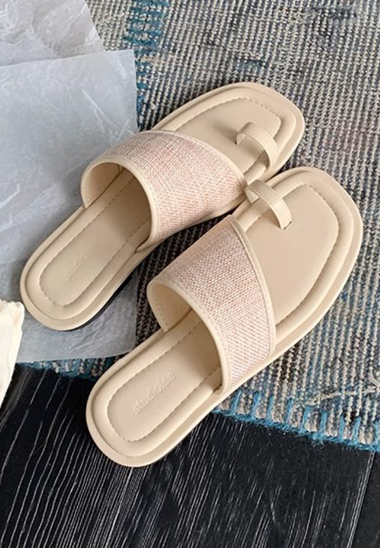 Summer square-toed straw beach flat slippers CA225042227BW