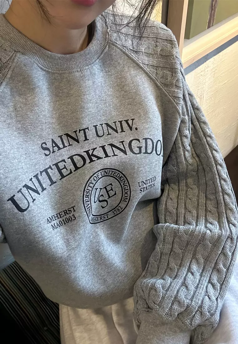 Korean style fashionable spliced knitted printed top CA24092515DGGY