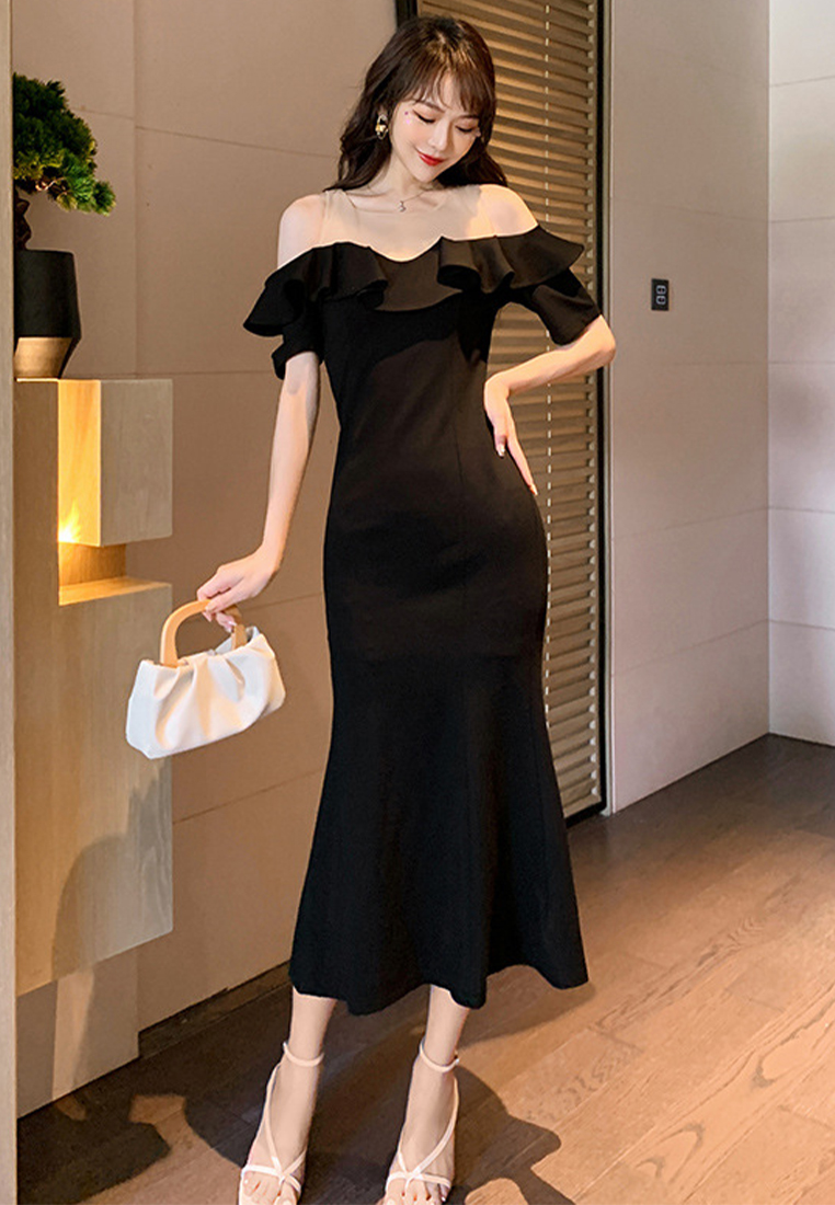 Summer New Sexy Temperament Ruffle Collar Mermaid Dress 5131-sunnydaysweety