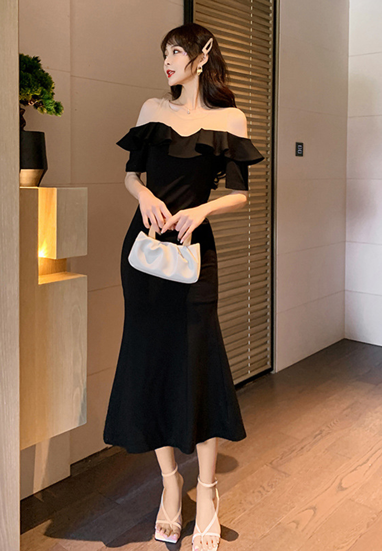 Summer New Sexy Temperament Ruffle Collar Mermaid Dress 5131-sunnydaysweety