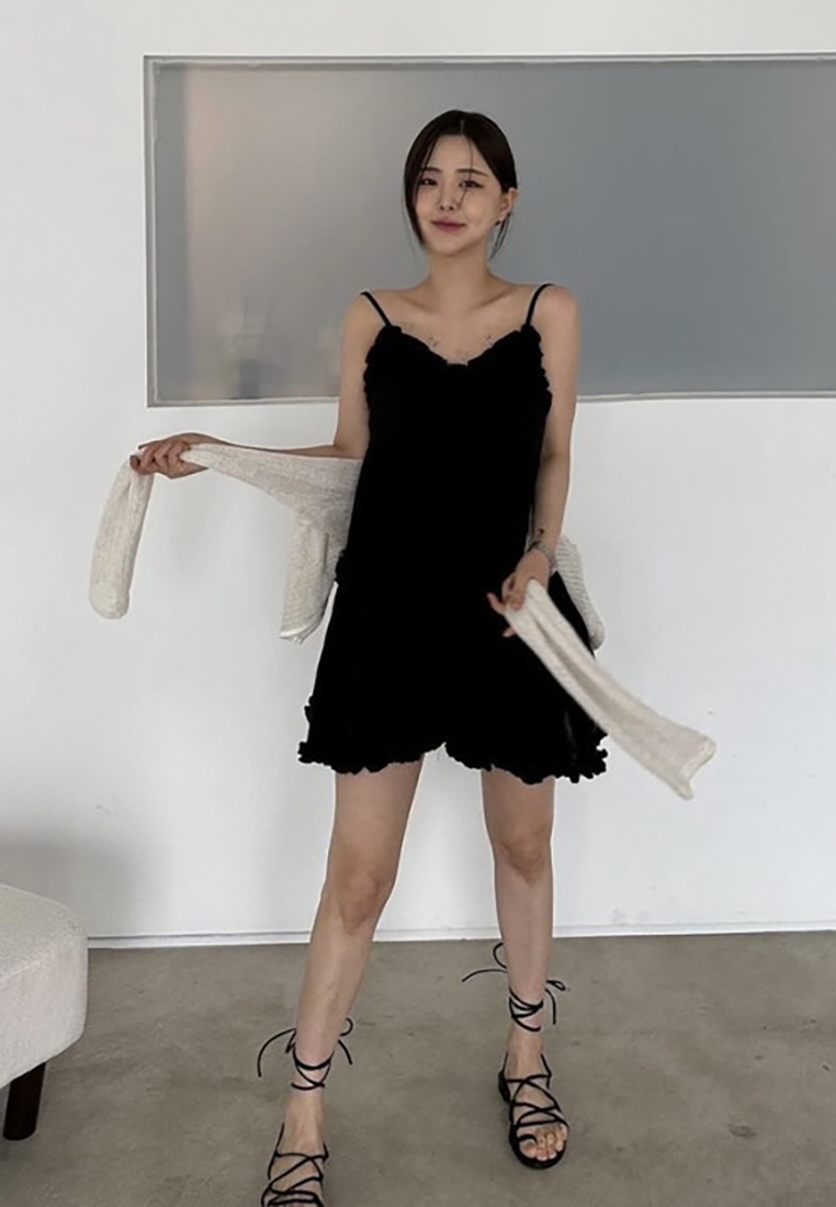 2025 Summer New Product Fungus Lace Splicing Suspender Dress CA25022403BK