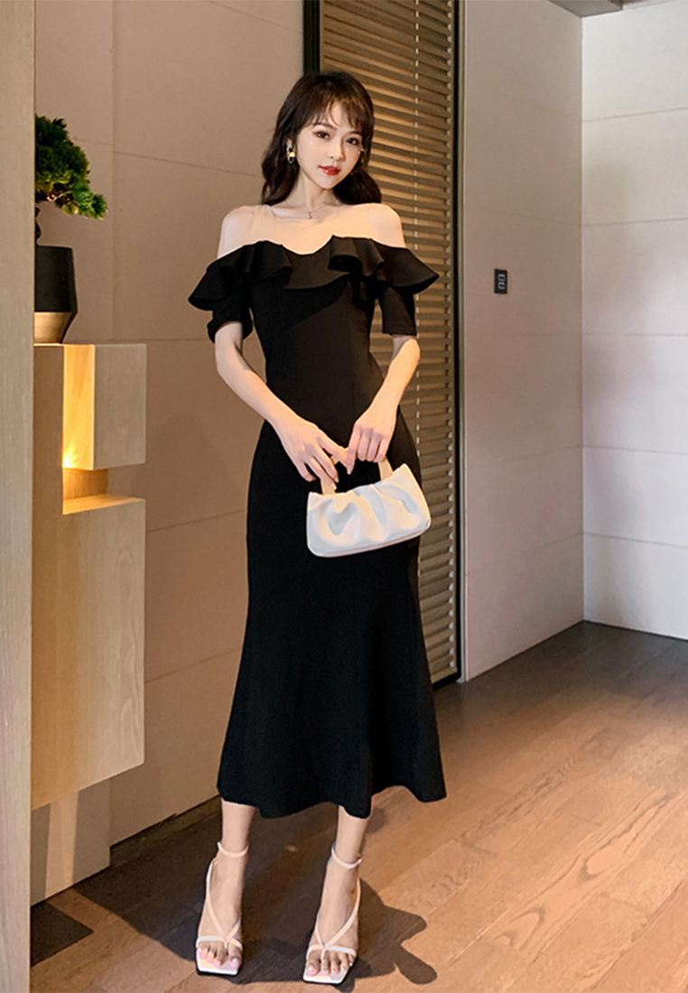 Summer New Sexy Temperament Ruffle Collar Mermaid Dress 5131-sunnydaysweety