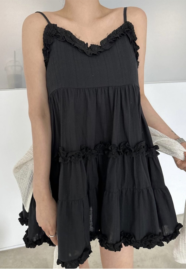 2025 Summer New Product Fungus Lace Splicing Suspender Dress CA25022403BK