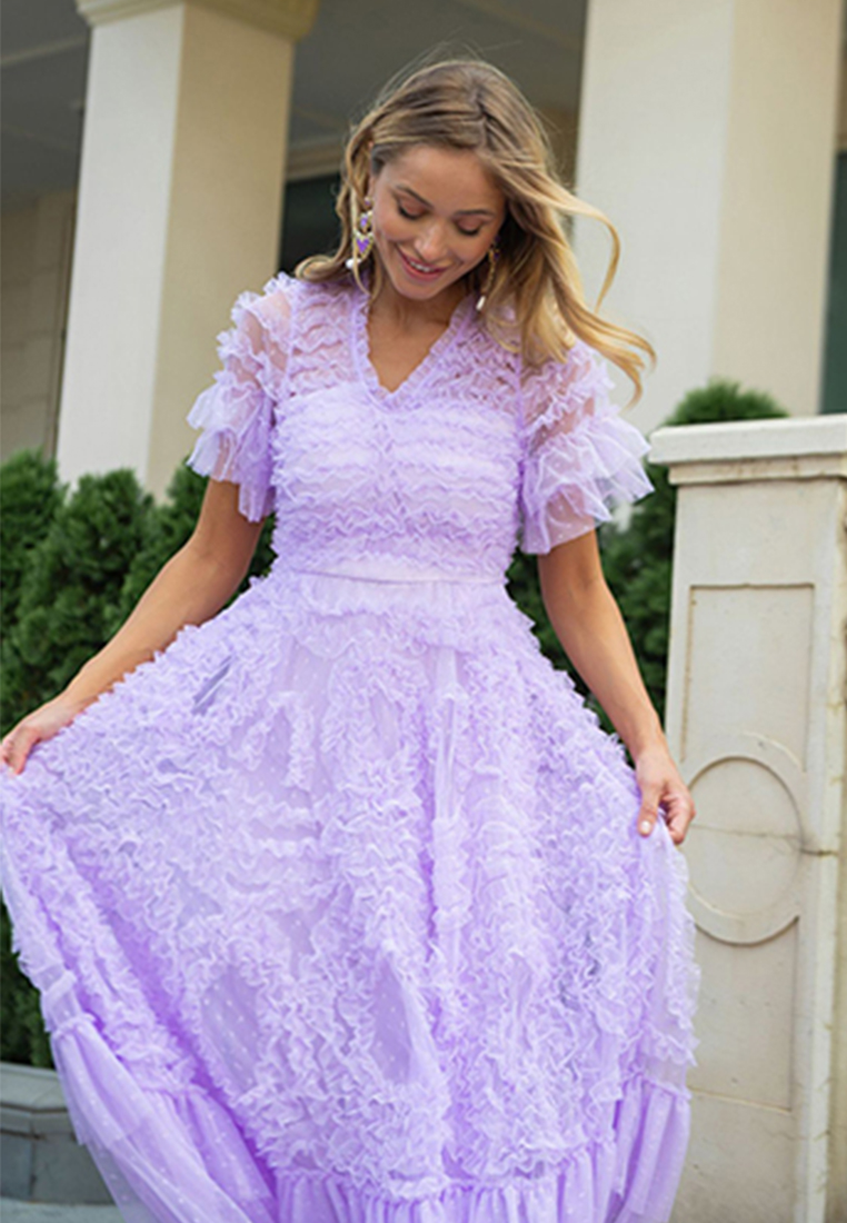 Temperament solid color V-neck dress CA24031903BL