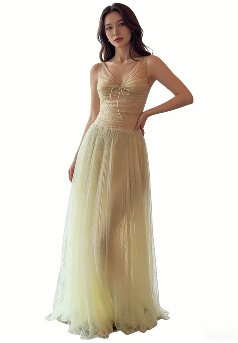 Glitter Mesh A-Line Evening Dress Formal Wedding Guest Cocktail Dress K26040903