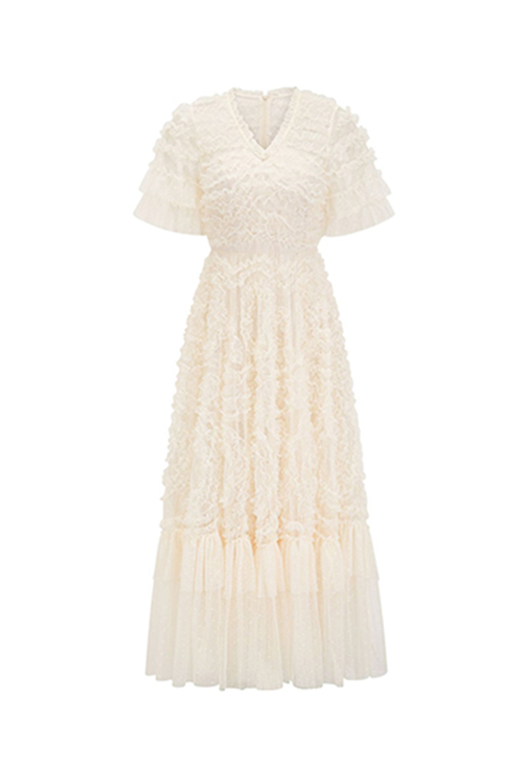 Temperament solid color V-neck dress CA24031903BL