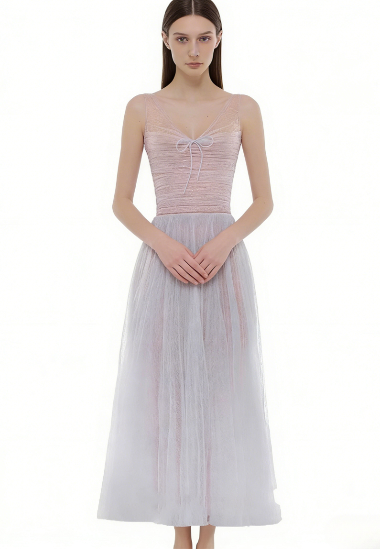 Glitter Mesh A-Line Evening Dress Formal Wedding Guest Cocktail Dress K26040903