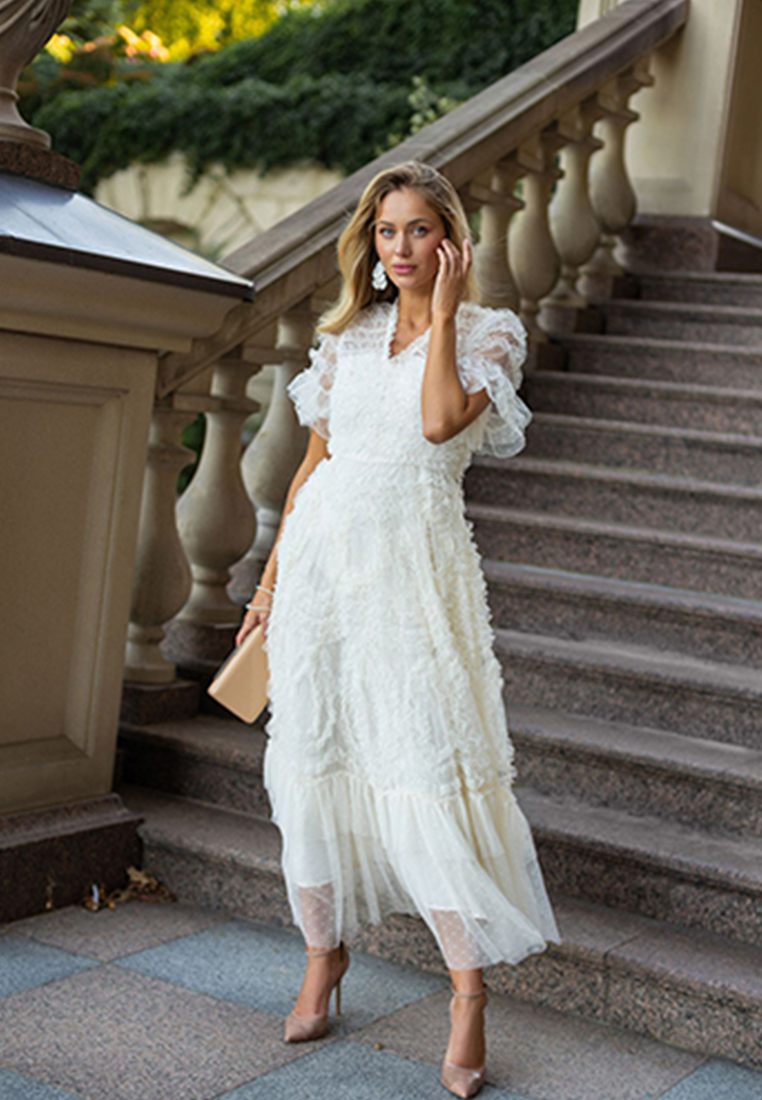 Temperament solid color V-neck dress CA24031903BL