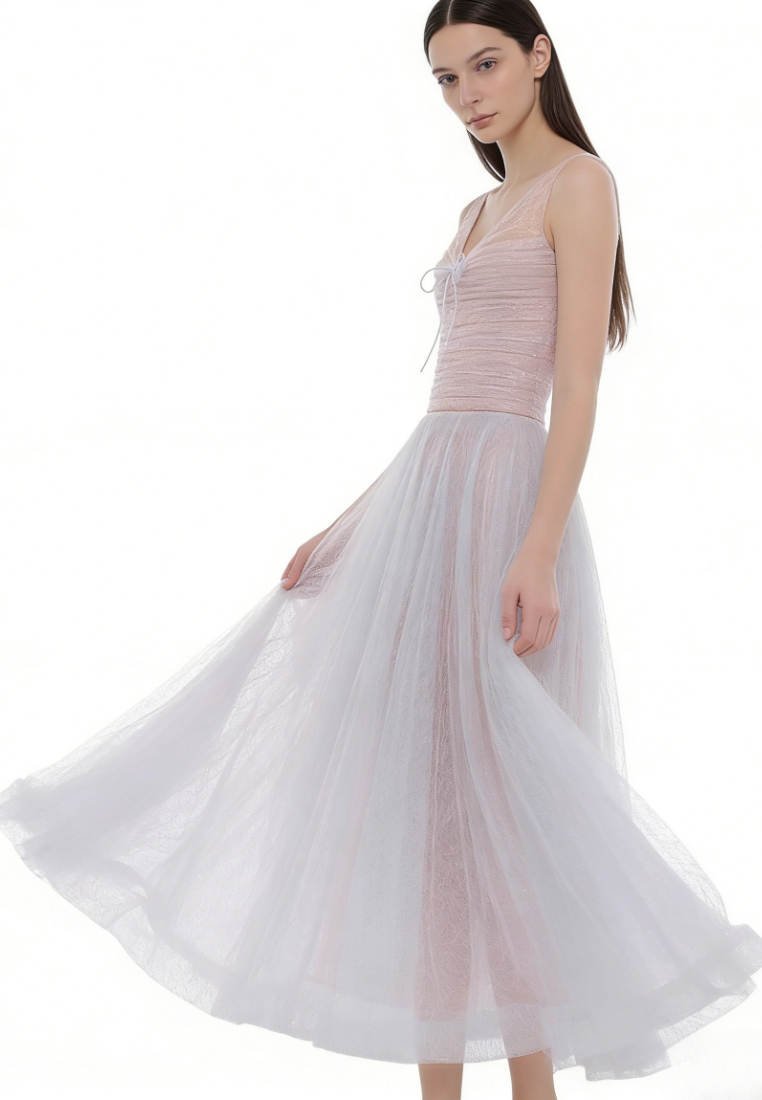 Glitter Mesh A-Line Evening Dress Formal Wedding Guest Cocktail Dress K26040903