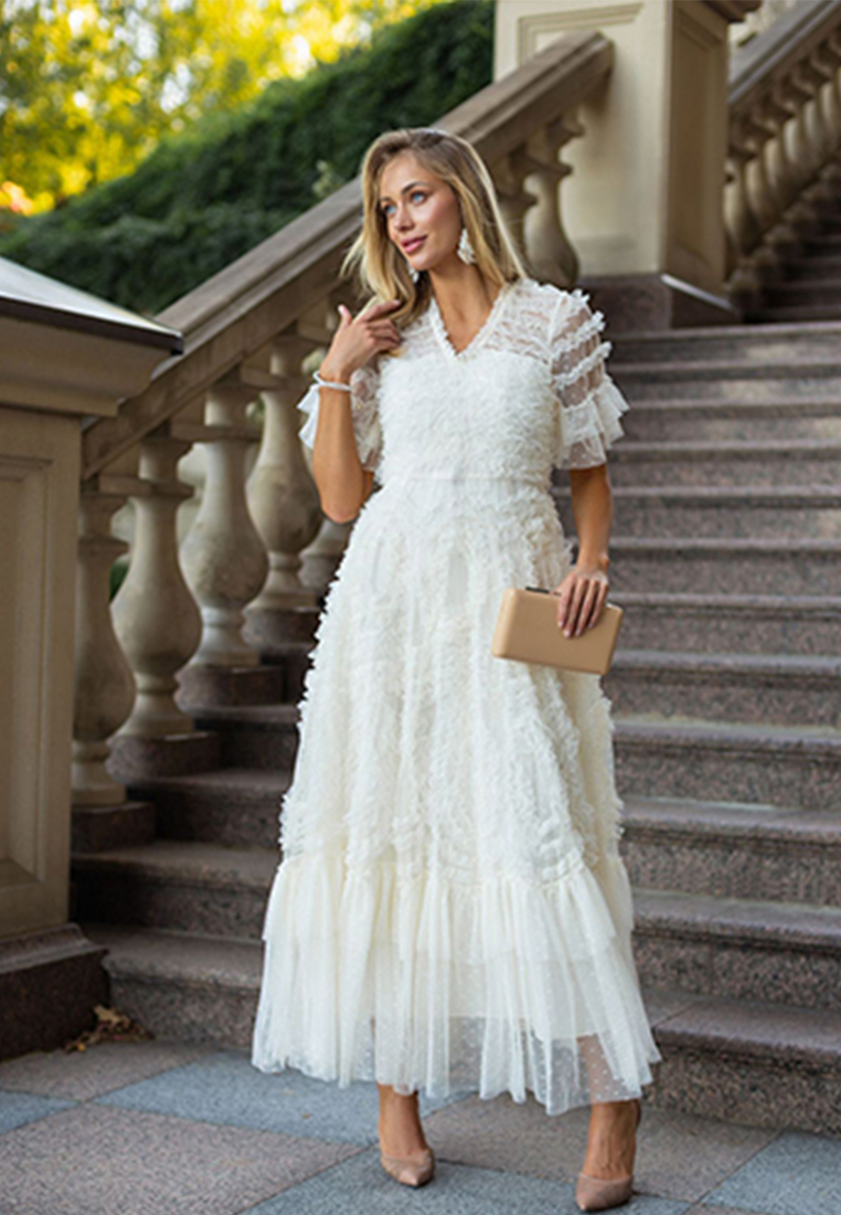 Temperament solid color V-neck dress CA24031903BL