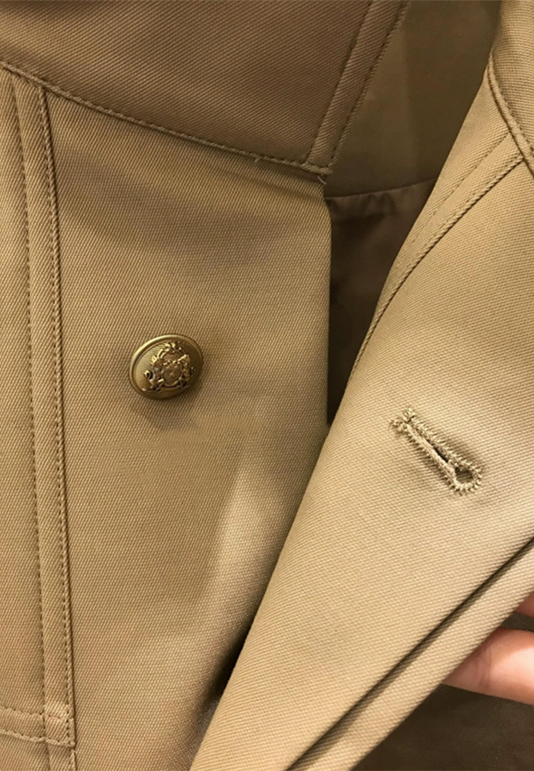 Loose stand collar hem drawstring trench coat short coat CA110203