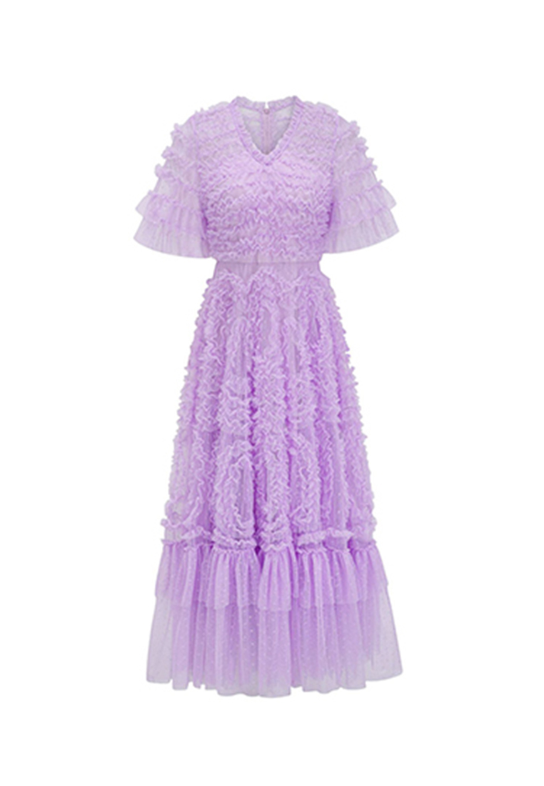 Temperament solid color V-neck dress CA24031903BL