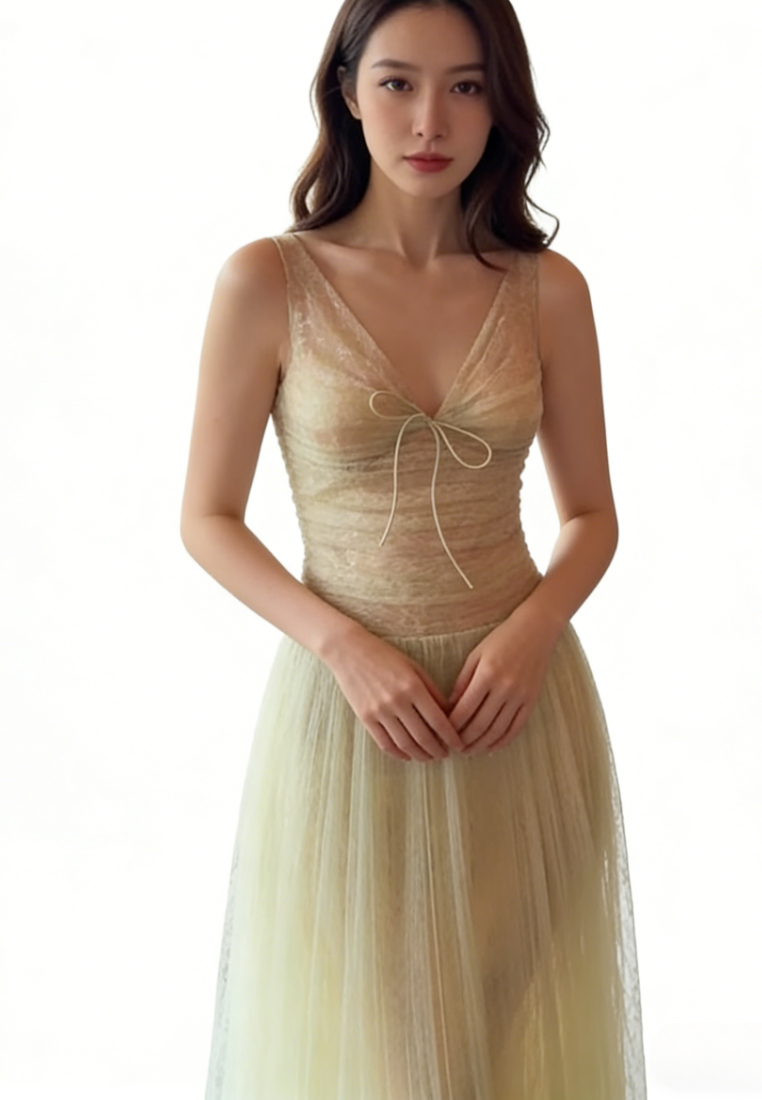 Glitter Mesh A-Line Evening Dress Formal Wedding Guest Cocktail Dress K26040903