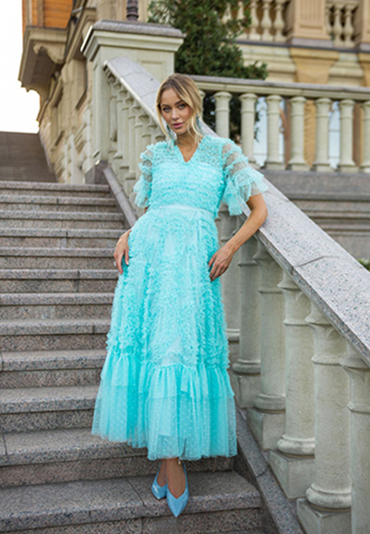 Temperament solid color V-neck dress CA24031903BL