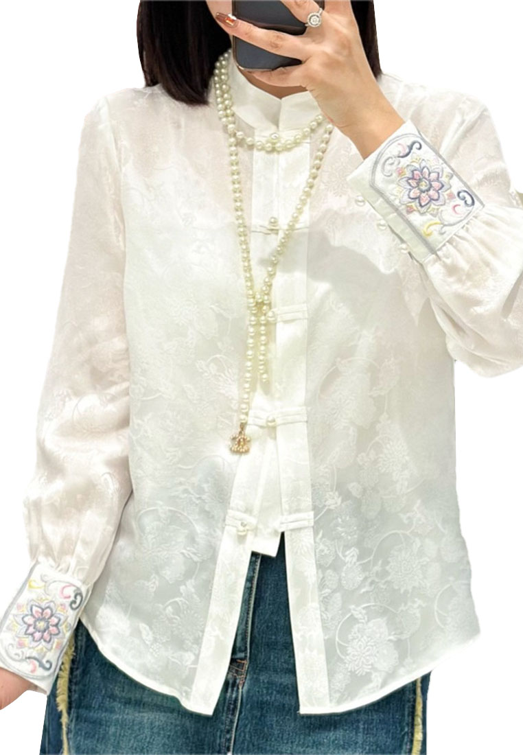 Light luxury new Chinese style cuff embroidered silk intertwined shirt CA010603