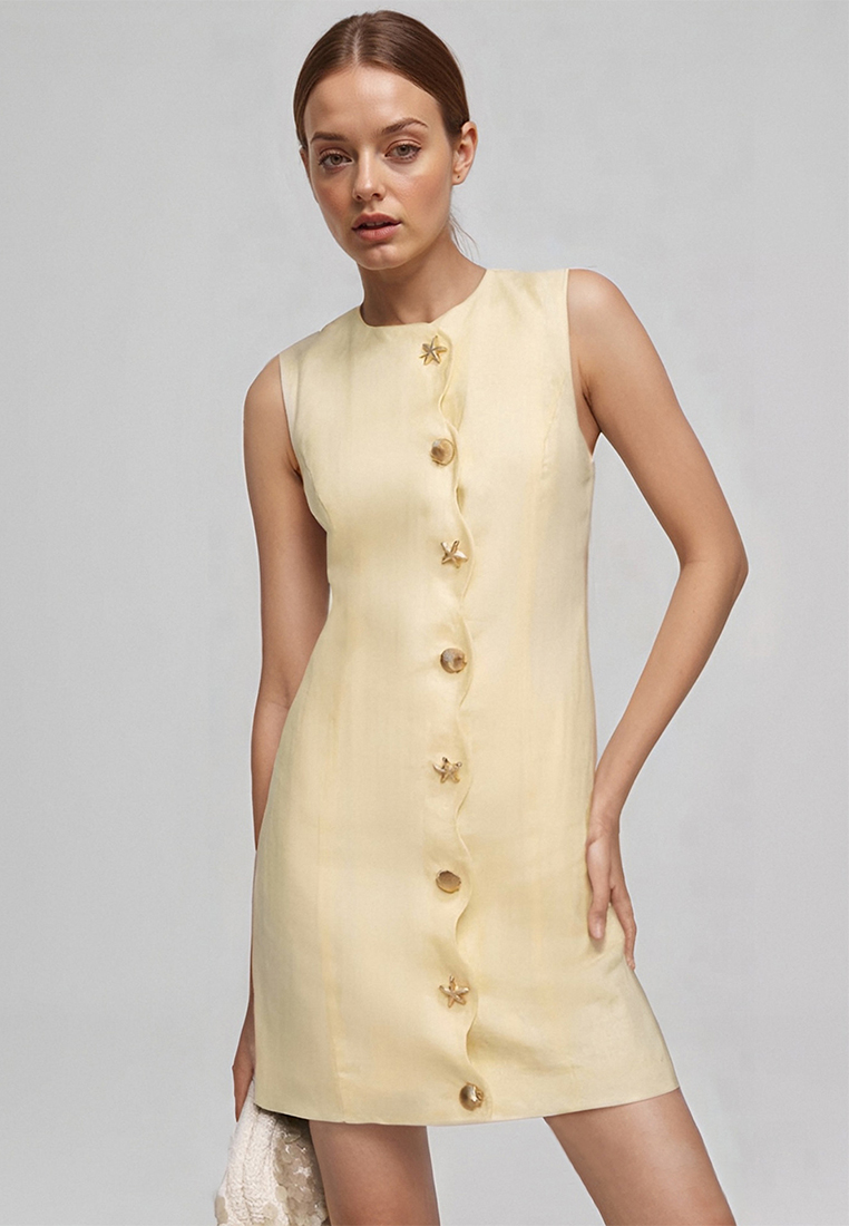 Intellectually elegant slim button up sleeveless dress CA25042203YE