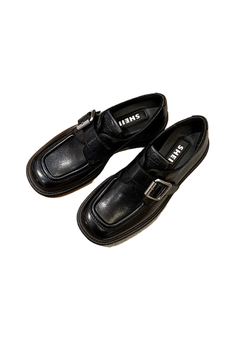 Square-toe buckle thick-heeled loafers CA25051601BK