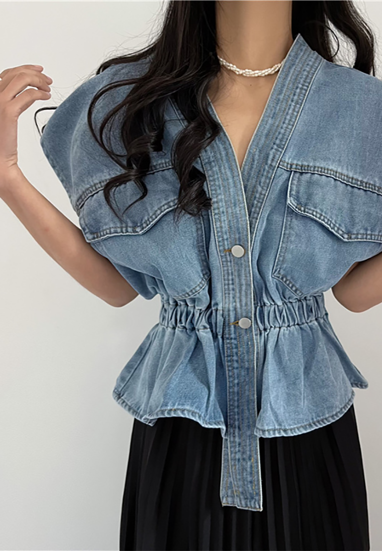 New summer product, sleeveless denim vest with waist and long skirt set CA25042903