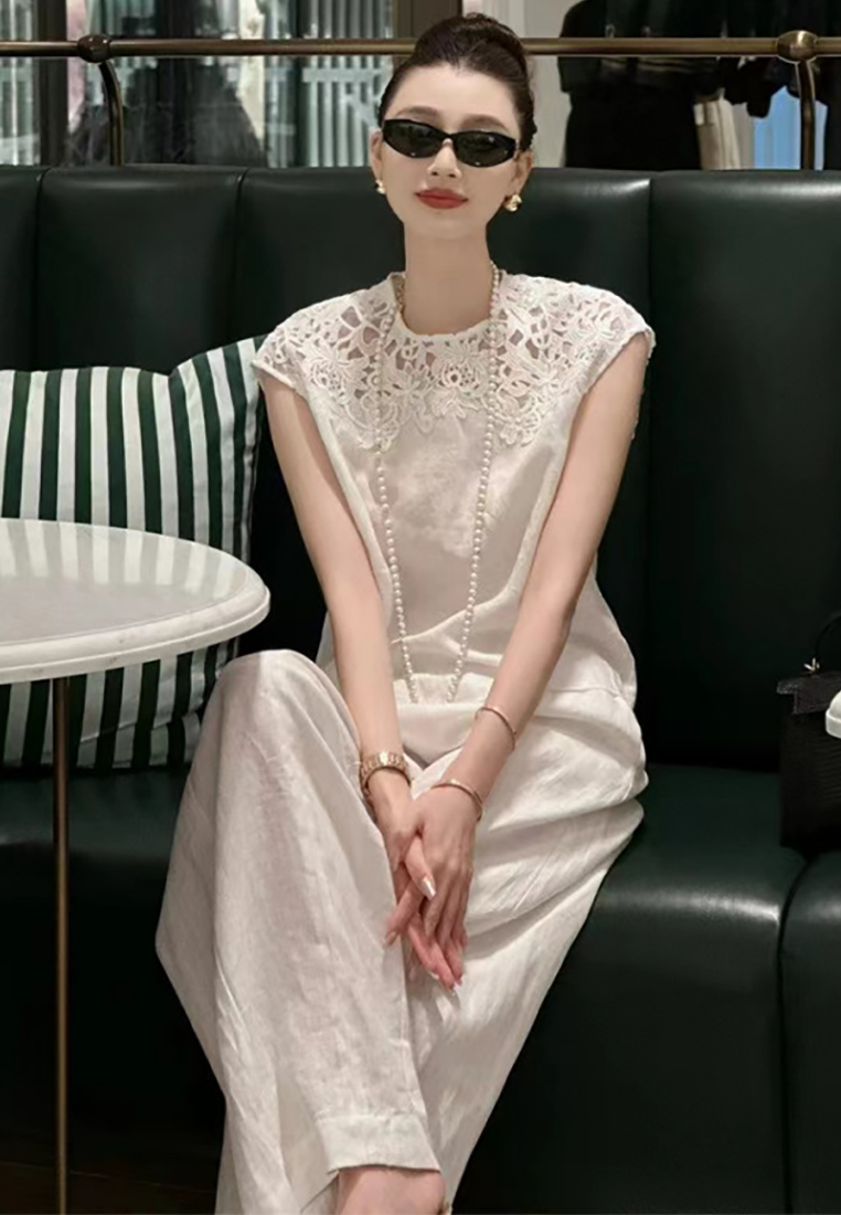 Summer new lace patchwork hollow top + pants set CA25070903W