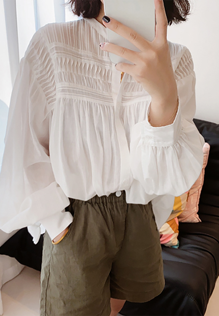 New French retro elegant lantern sleeve shirt CA25100903W