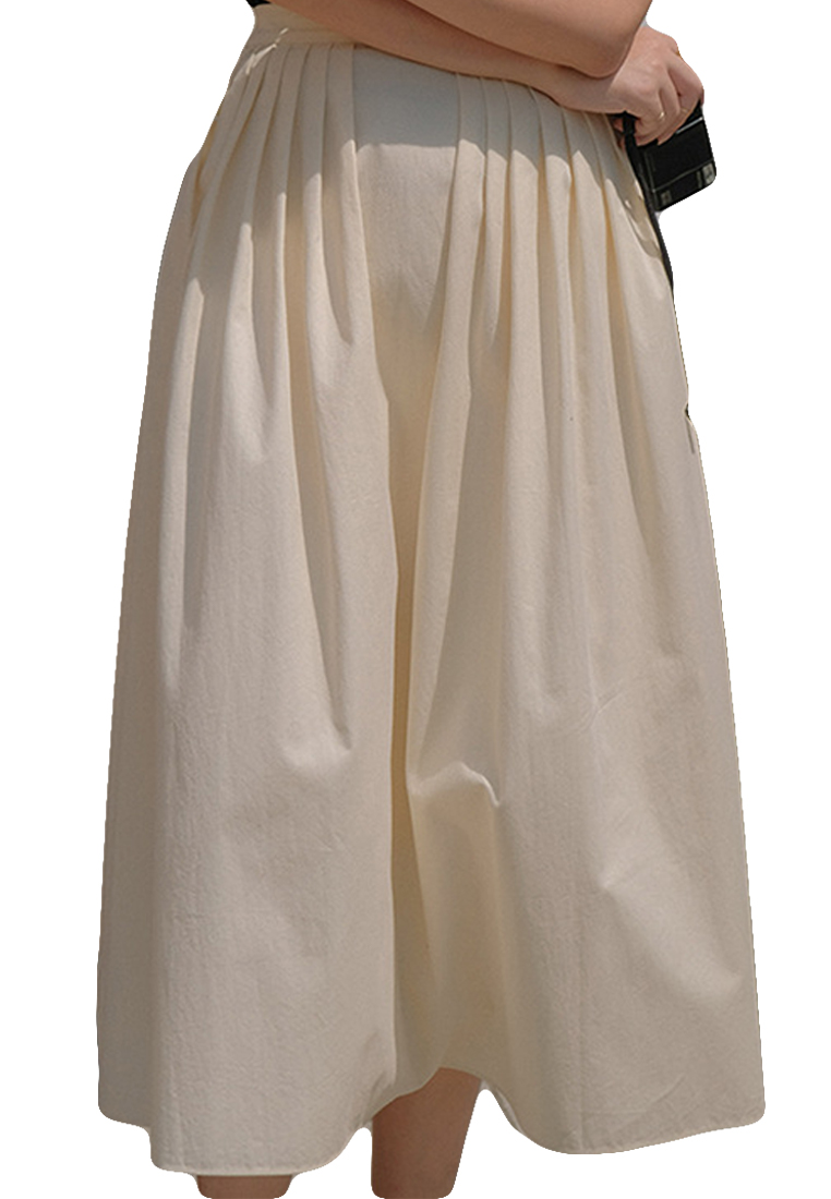 2023 French elegant high-waist pleated oblique pockets fluffy slim skirt CA23050403