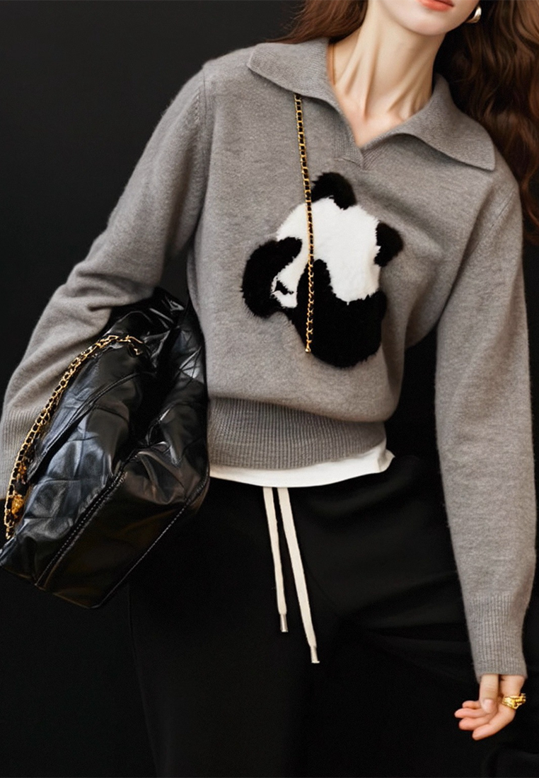 New autumn and winter French style gray inner knitted sweater CA25102403GY