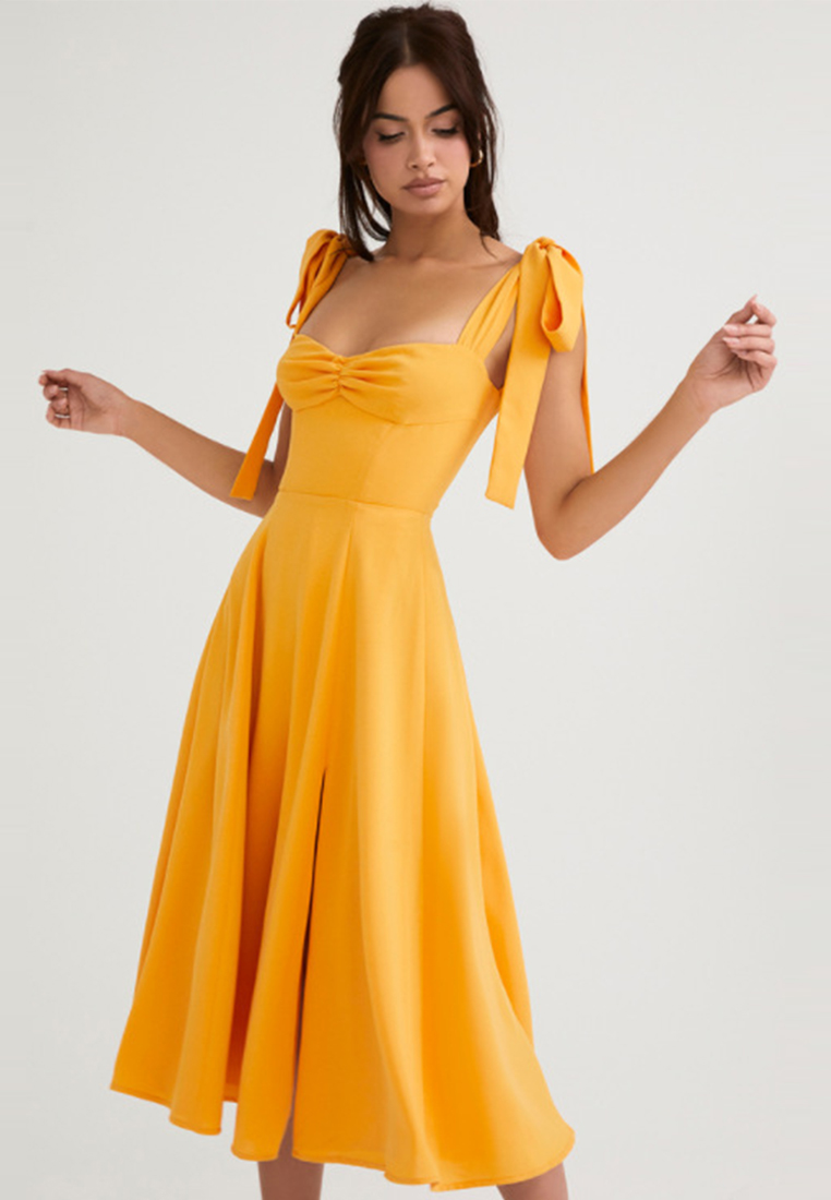 2024 European and American sexy camisole print lace up irregular A-line dress CA24021993BK